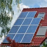Solar energy panels on roof of house